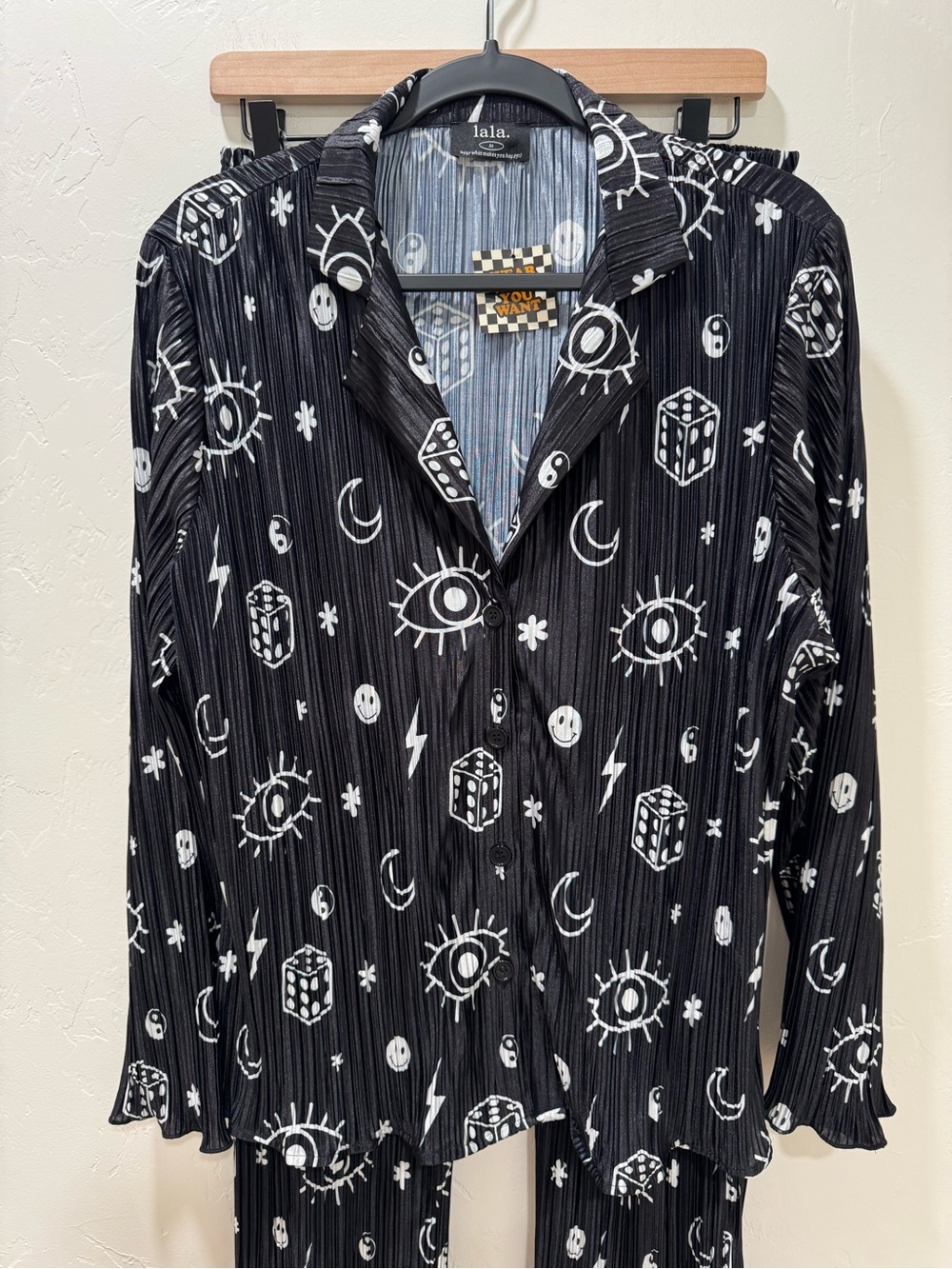 NWT Dressed in Lala What's Your Sign Notched Collar Plisse Set Black Medium - Picture 6 of 15